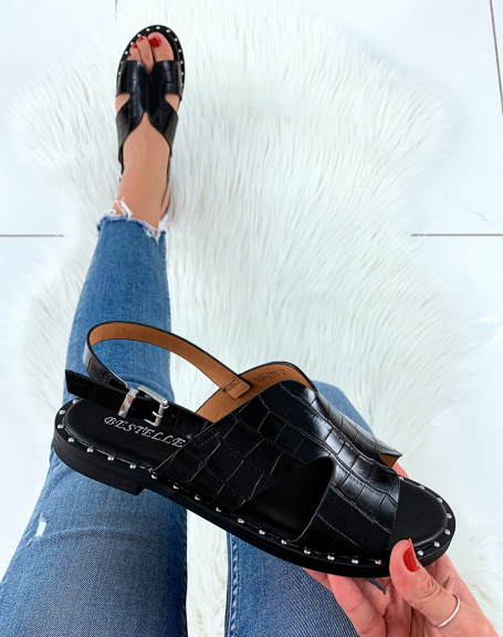 Black sandal with studded sole