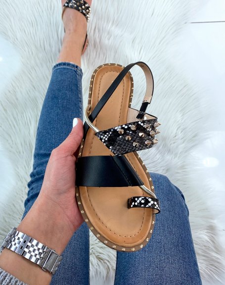 Black sandals and snake effect adorned with studs