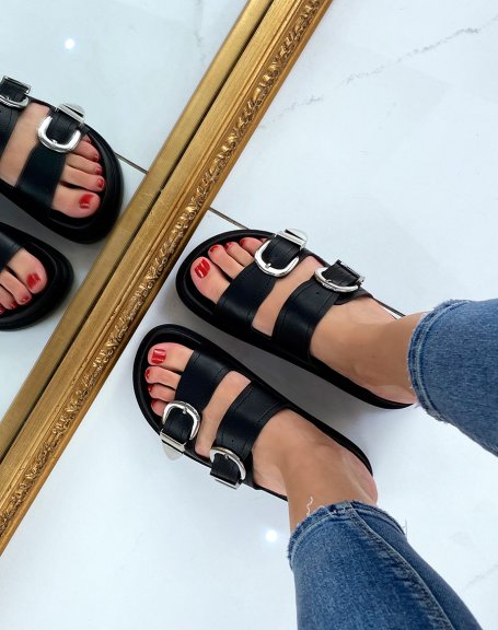 Black sandals with adjustable sole and thick straps