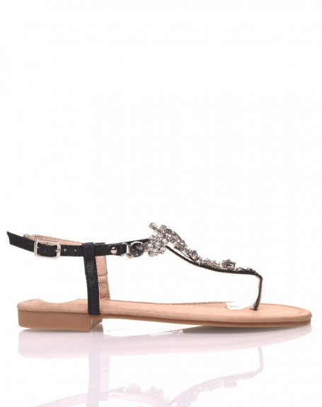 Black sandals with central jewels