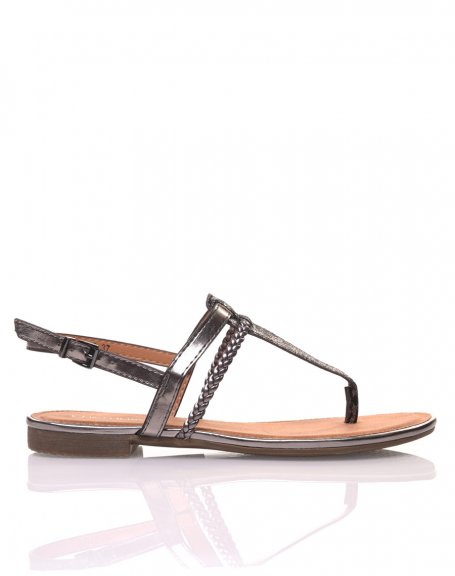 Black sandals with central leopard strap