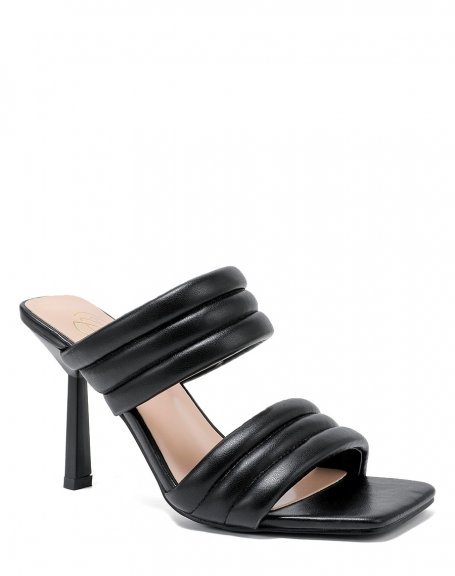 Black sandals with chunky straps and stiletto heel