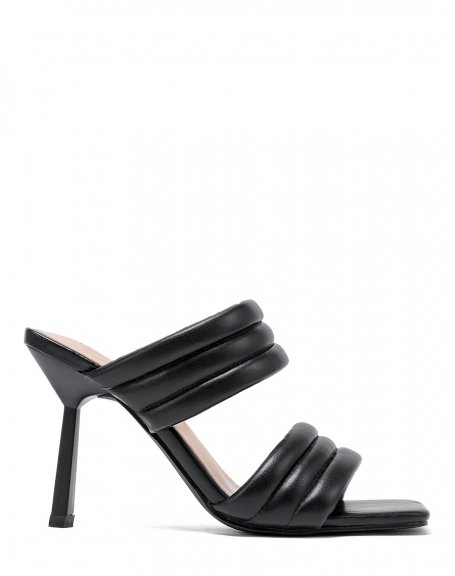 Black sandals with chunky straps and stiletto heel