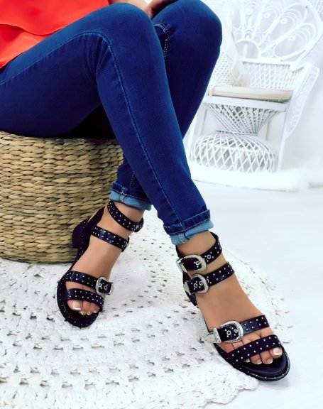 Black sandals with embellished buckles
