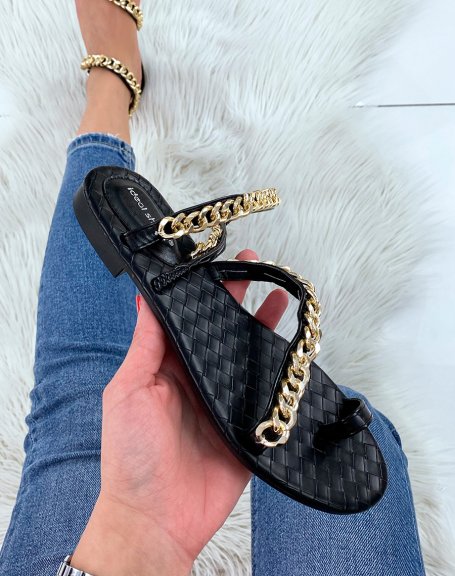 Black sandals with golden chains
