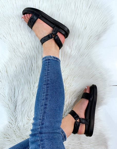 Black sandals with quilted double straps