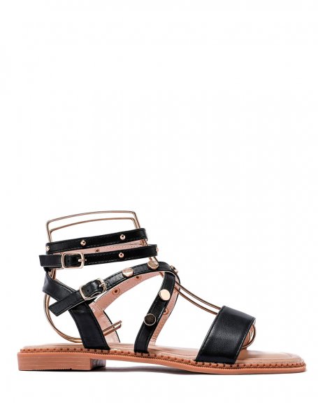 Black sandals with round gold studs