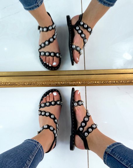 Black sandals with rounded and studded straps