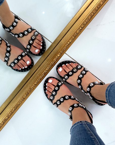 Black sandals with rounded and studded straps
