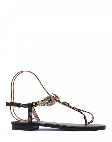 Black sandals with shiny square jewels