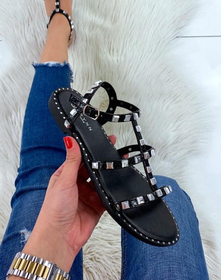 Black sandals with small studded details