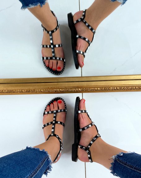Black sandals with small studded details