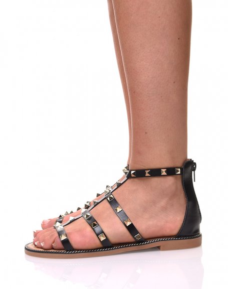 Black sandals with studded straps