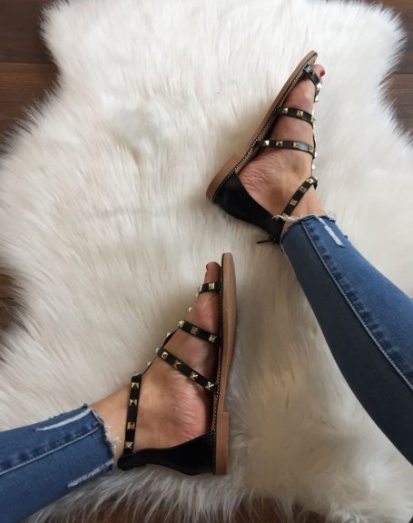 Black sandals with studded straps
