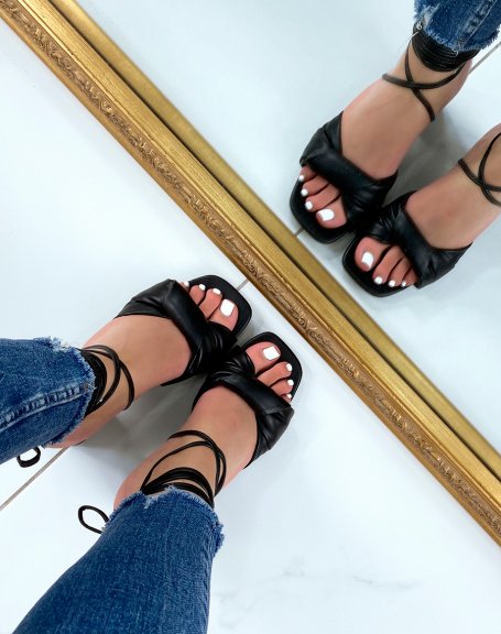 Black sandals with tied strap and laces with low heel