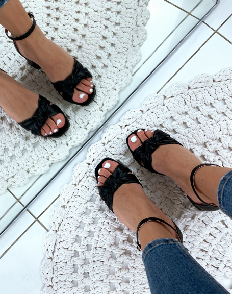 Black sandals with tied straps