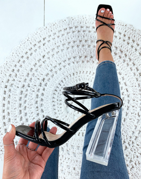 Black sandals with transparent block heel and sexy straps