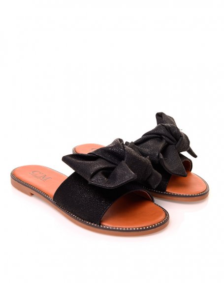 Black sandals with wide knotted straps