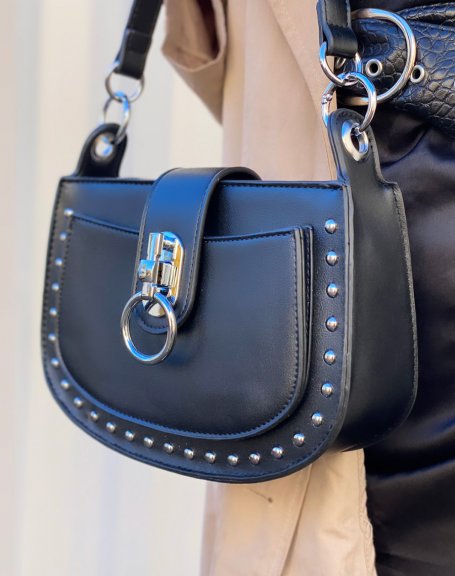 Black satchel handbag with studded detail