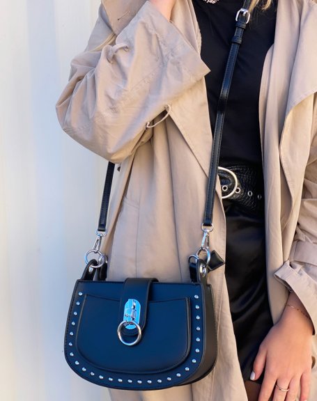 Black satchel handbag with studded detail