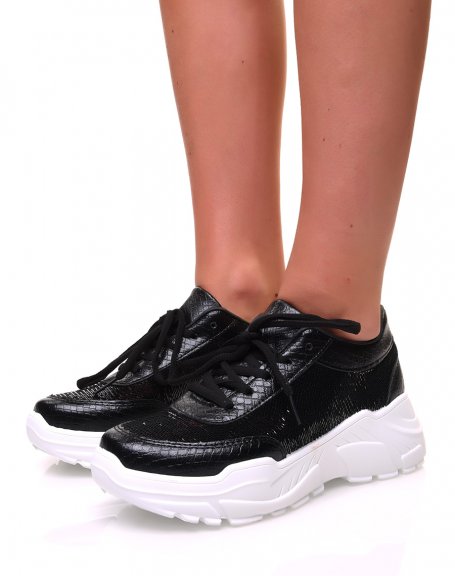 Black Sequin Chunky-Sole Sneakers