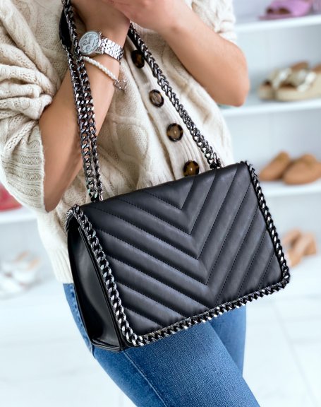 Black shoulder bag with gray chain
