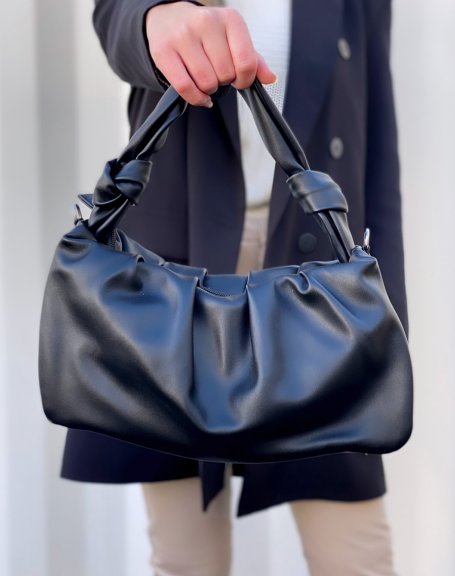 Black shoulder bag with rolled up strap