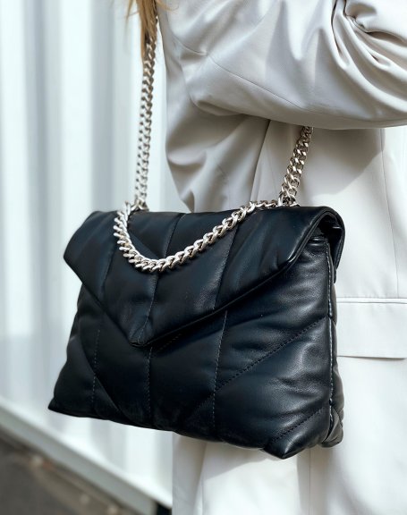 Black shoulder bag with silver chain