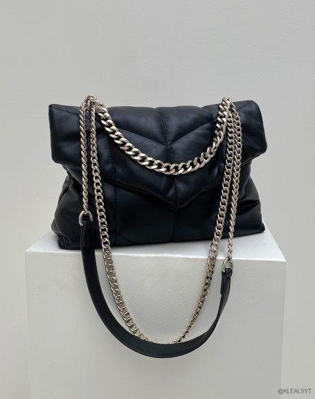 Black shoulder bag with silver chain