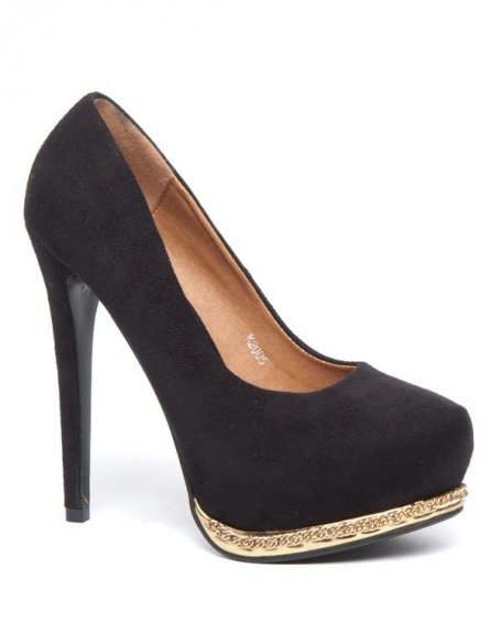 Black Sinly stiletto pump with ornamental gold chain