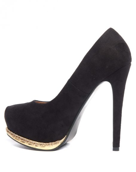 Black Sinly stiletto pump with ornamental gold chain