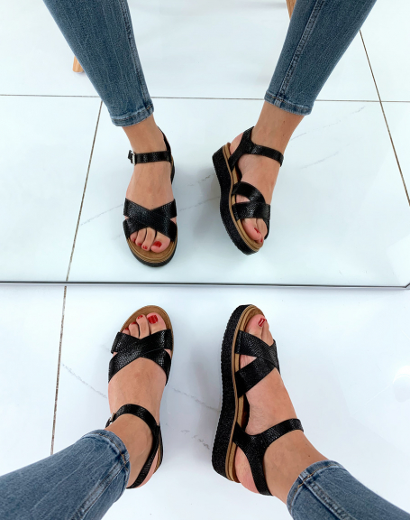 Black snakeskin sandals