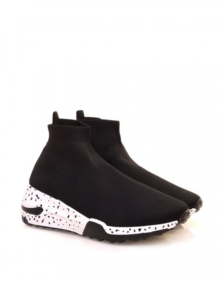 Black sneakers in the shape of socks with fancy soles