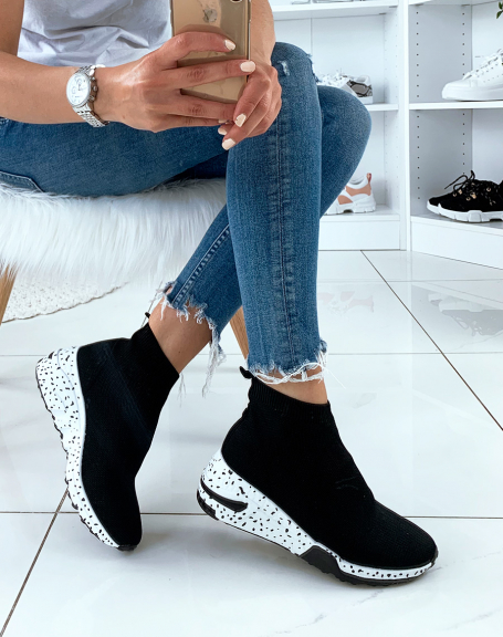 Black sneakers in the shape of socks with fancy soles
