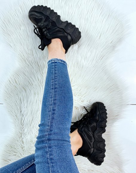 Black sneakers with chunky lug effect sole