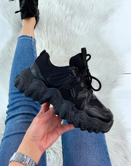 Black sneakers with chunky lug effect sole