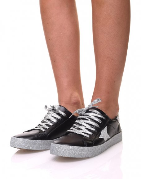 Black sneakers with gray glitter
