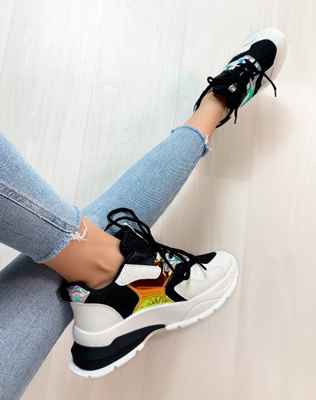 Black sneakers with holographic inserts