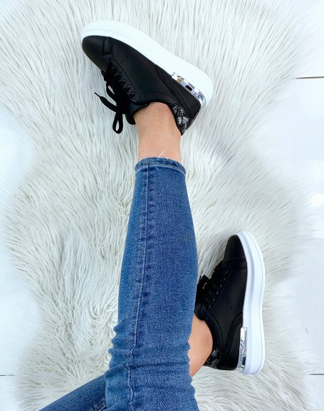 Black sneakers with python and silver details