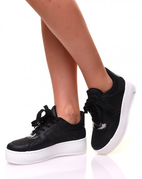 Black sneakers with silver sequins and silver inserts