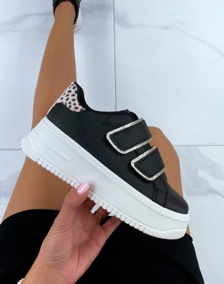Black sneakers with velcro and large platform