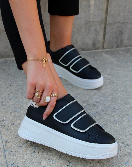 Black sneakers with velcro and large platform