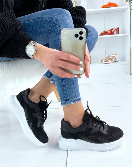 Black sneakers with white sole