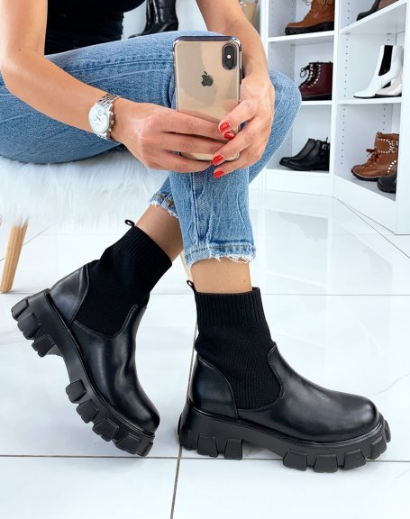 Black sock boots and platform sole