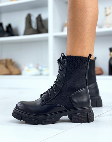 Black sock boots with lace and heeled sole