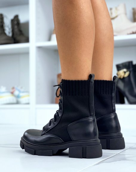 Black sock boots with lace and heeled sole