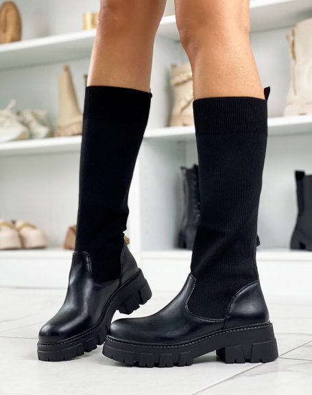Black sock Chelsea boots with lug sole