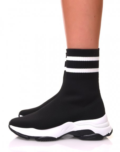 Black sock-effect sneakers with white stripes