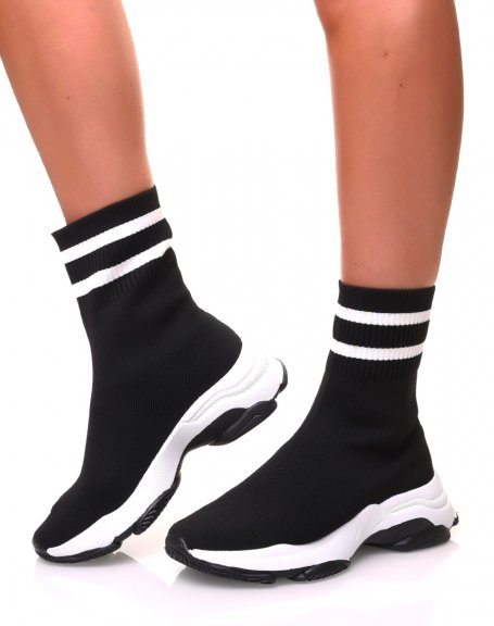 Black sock-effect sneakers with white stripes