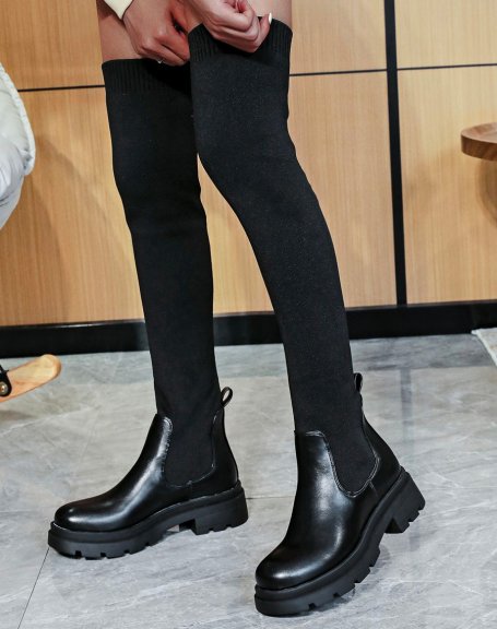 Black sock-effect thigh-high boots
